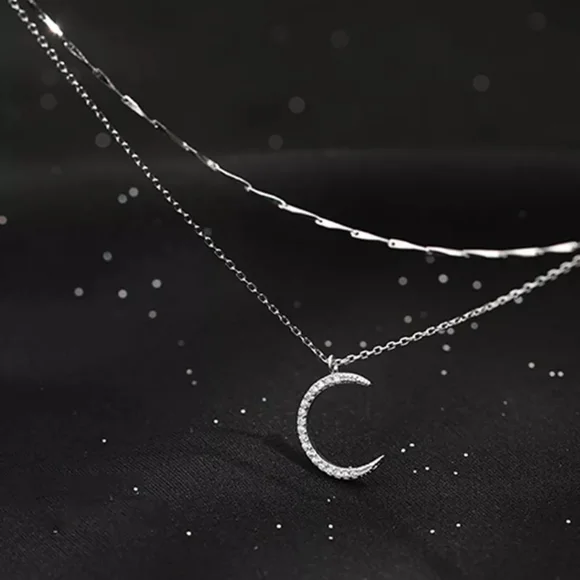 NEW | Crescent Moon Multi Layer Pave Diamond Necklace - Picture 9 of 15